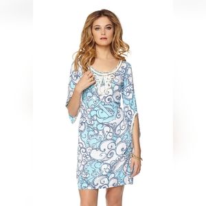 Lilly Pulitzer Sarah Beaded Tunic Dress Spa Blue Shape Up Ship Out Gold Small